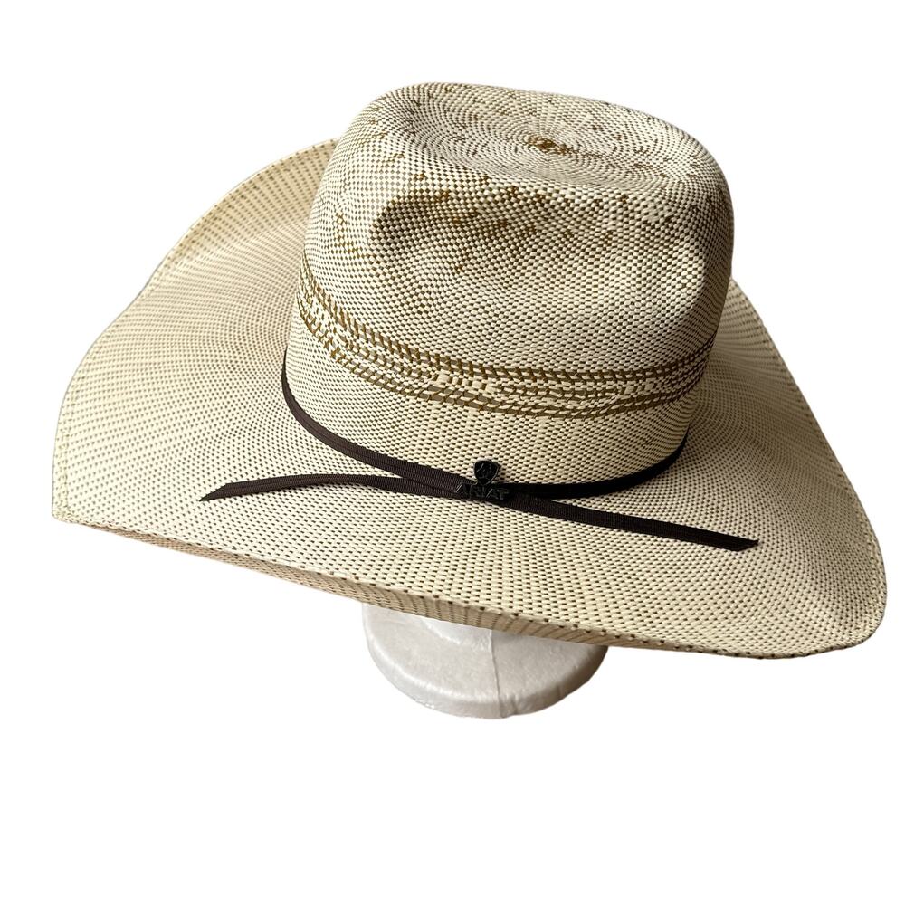 ARIAT Bangora Straw Cowboy Hat Men's Beige Western Ventilated Crown Rodeo 5430‎